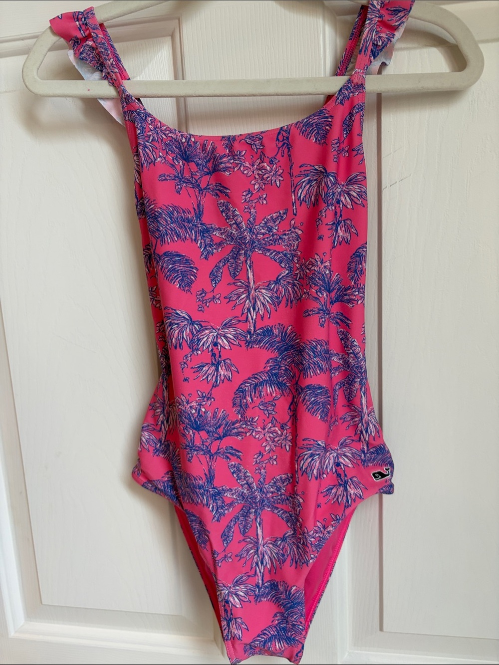 Vineyard Vines Girls' Hot Pink One-Piece Swimsuit with Blue Palm Print